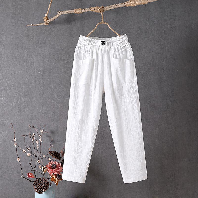 

Women s 2026 Cotton Linen Casual Korean-Style Straight-Leg Slimming Harem Pants M 80-100 jin белый