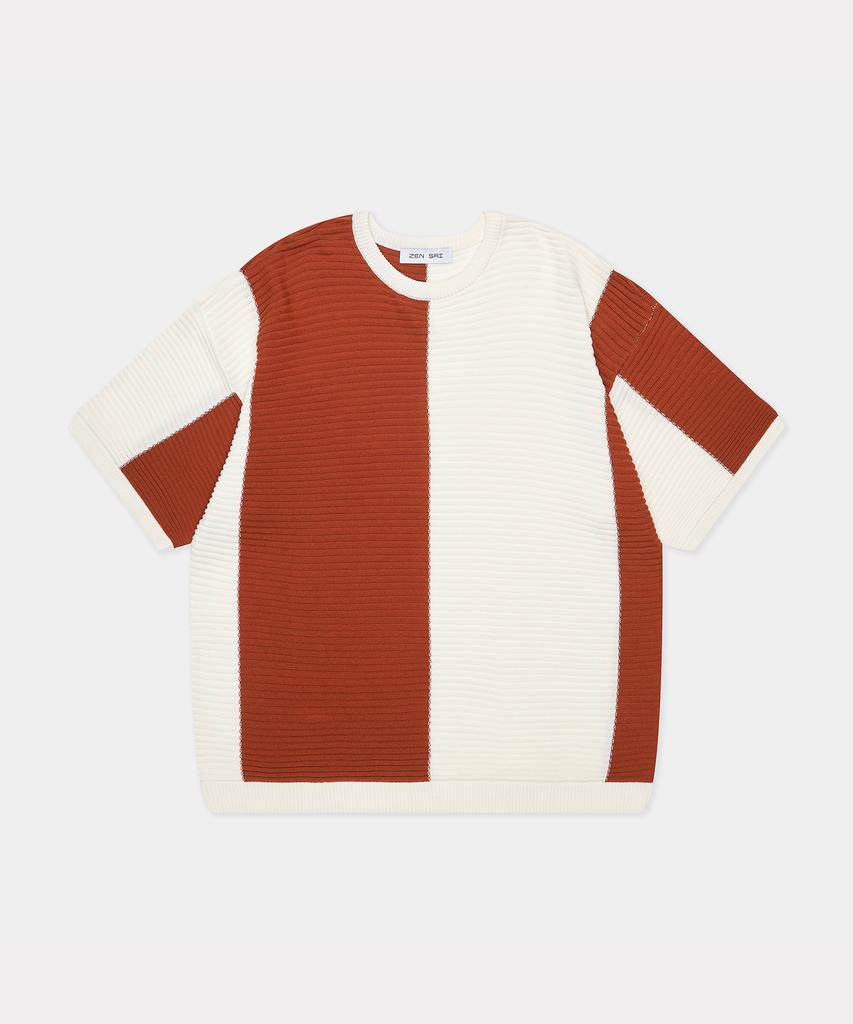 ZENSAI Combination Block Knit Brown