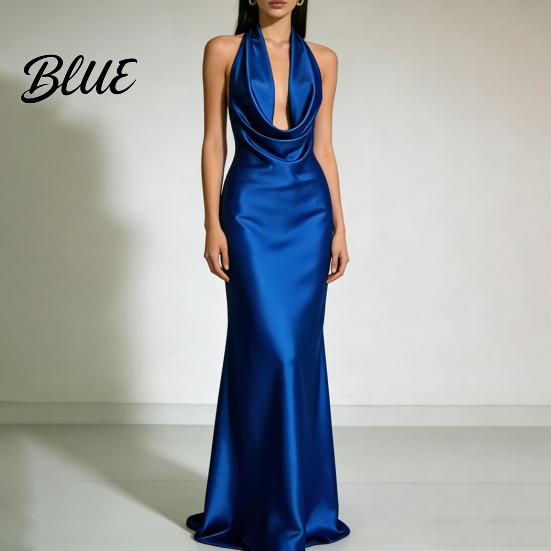 Retro-Stil Kleid Damen Sexy Rückenfrei Maxikleid Tiefes V-Ausschnitt Ärmellos Weich