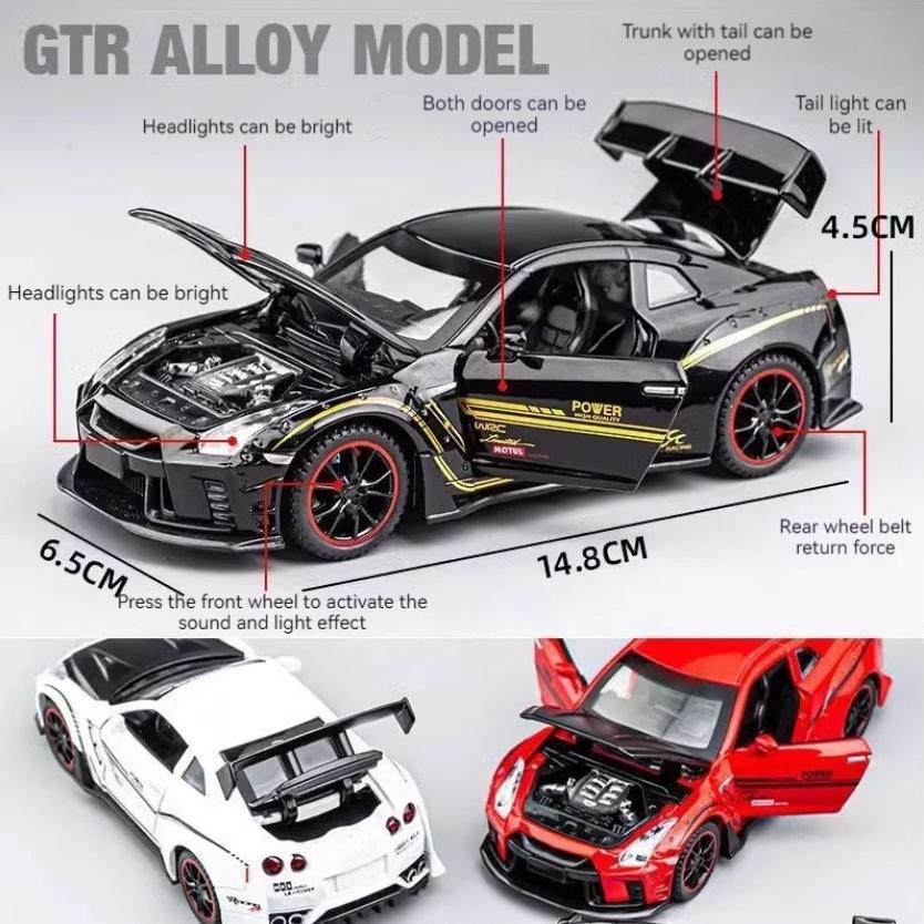 1/32 Scale Nissan GTR R35 Alloy Sports Car Diecast Model Sound & Light Desktop Collection Decorative Gift Boys Display Ornament