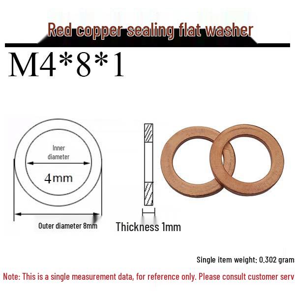 Annealed Red Copper Gasket Washer Pad for Sealing Fastener, M4-M34