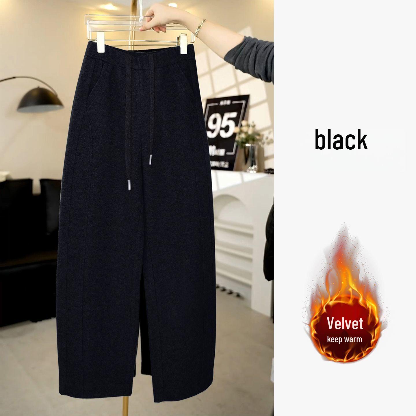 

High-Waisted Fleece-Lined Wide-Leg Slimming Sweatpants for Women - Casual, Solid Color, Loose Fit, Perfect for Spring, Autumn, and Winter. 2XL (135-150 lbs)