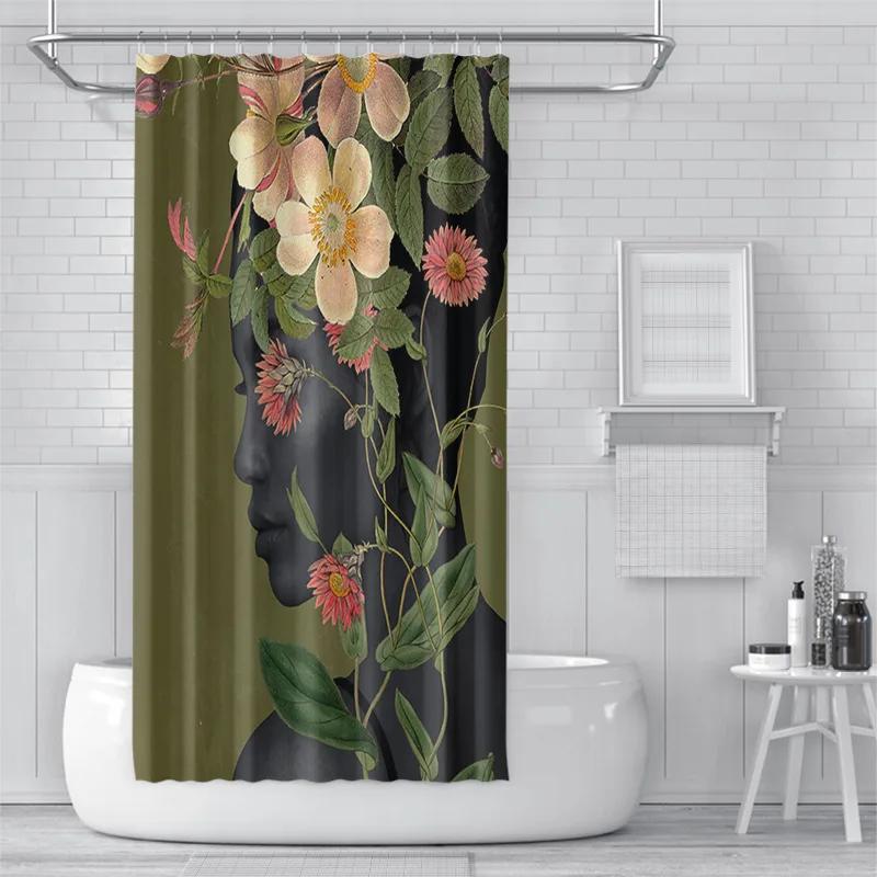 3D Shower Curtain European And American Abstract Figures, Flowers, Toilet Partition Curtains, Simple Curtains With Accessories