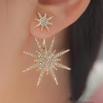 Korean Style Metal Simple Full Diamond Sun Star Earrings Trendy Women's Diamond Starlight Earrings (single)