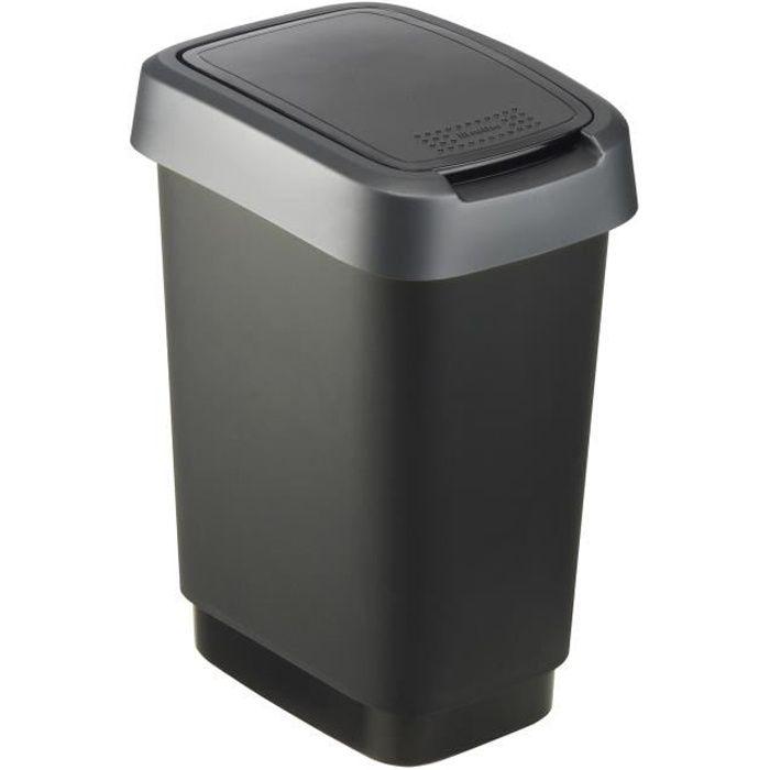 SUNDIS Rotho Poubelle Twist 10 L à ouverture 2 positions noir et gris anthracite