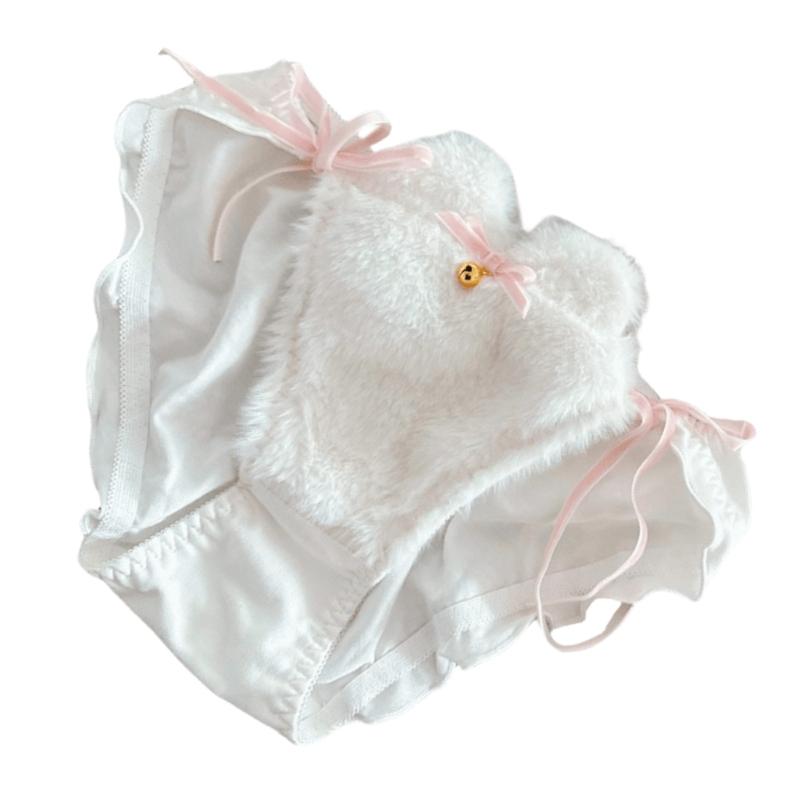 Cats Ear Bells Tie String Women's Furry Panties Cartoon Anime Ruffled Briefs Japanese Kitten Cosplay Lingerie Underwear