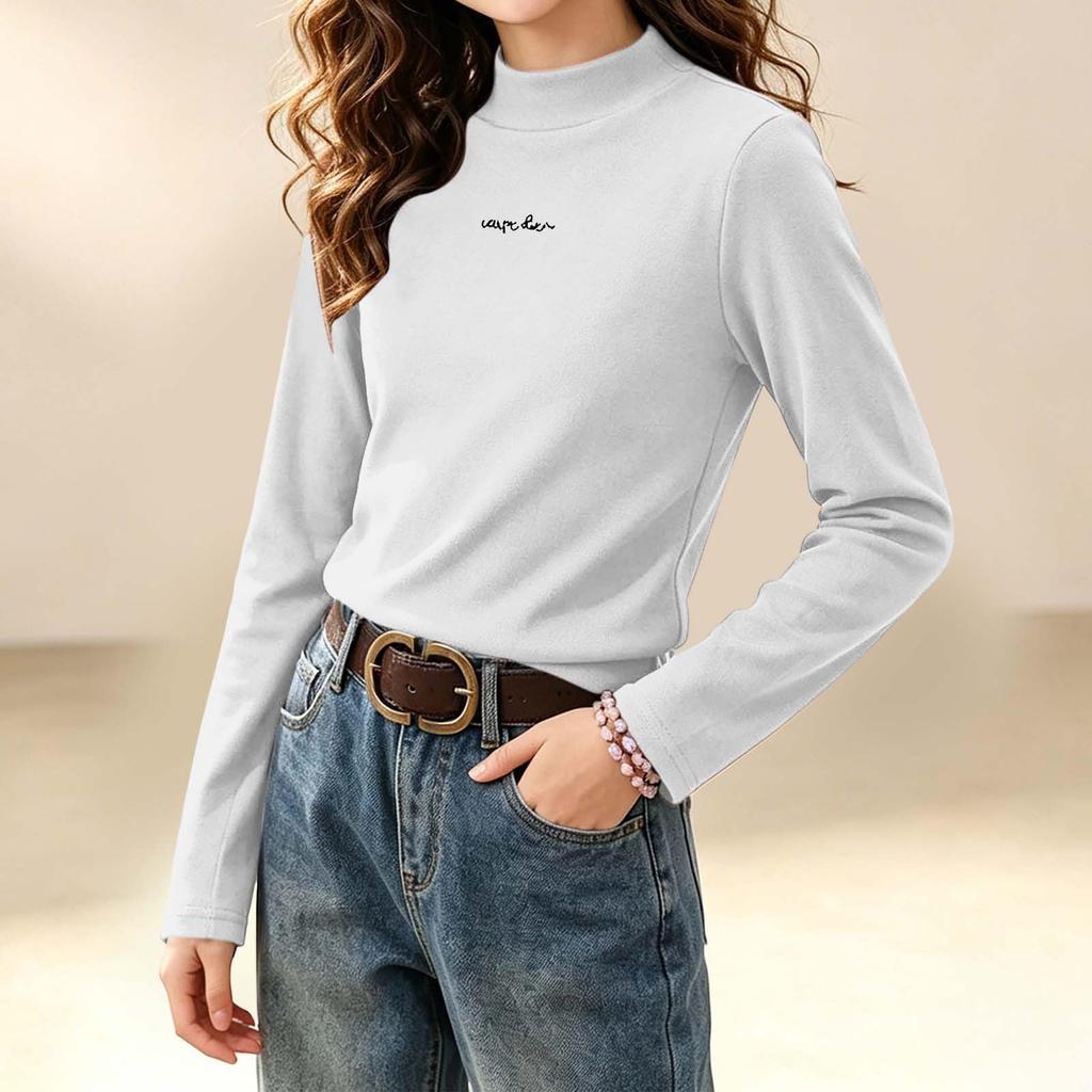 Girls Lined Mock Neck Long Sleeve Base Layer Top for Winter
