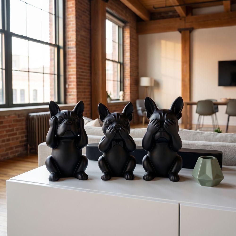 3pcs Animal Crafts French Bulldog Statue Decorations Dog Ornaments Coffee Table