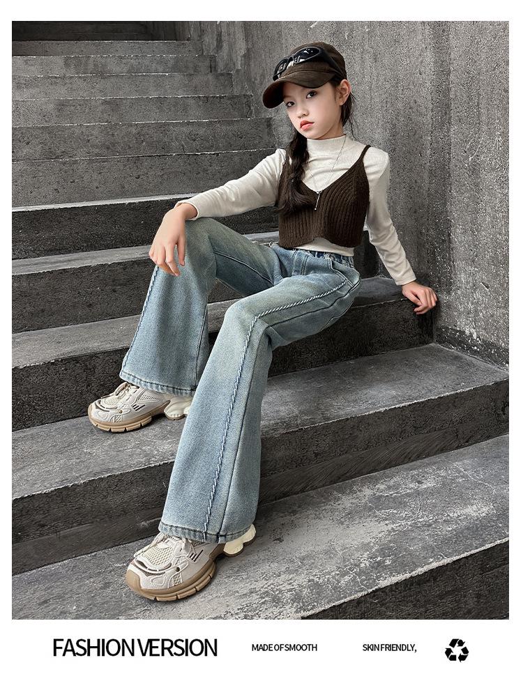Girls' 2025 Fleece-Lined Straight-Leg Denim Jeans - Versatile, Thickened, Fashionable Winter Pants