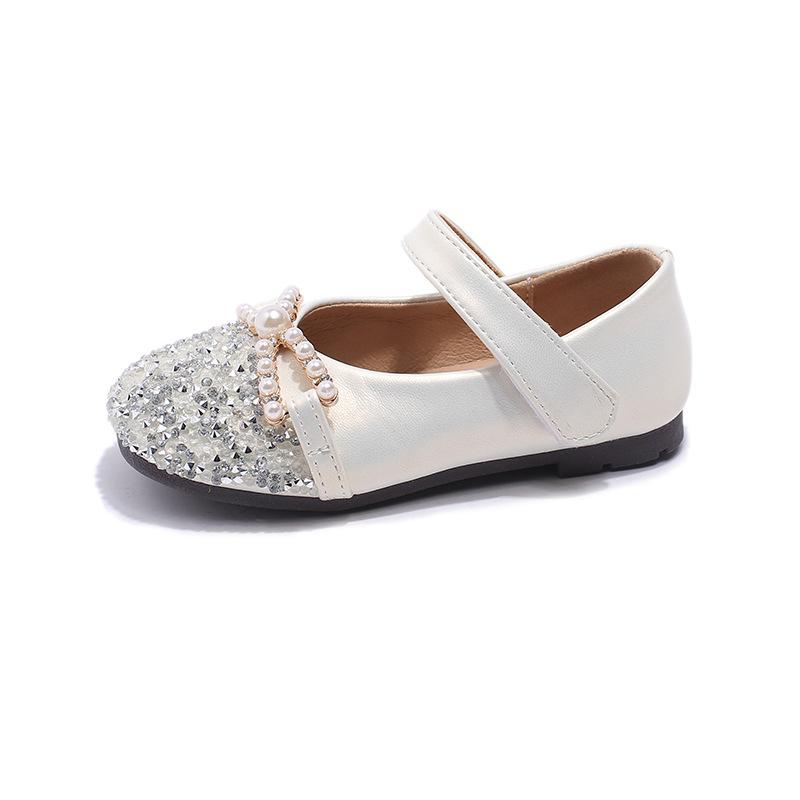 Bow pearl soft sole Korean version of crystal shoes rhinestone small fragrant single shoes 2025 spring and autumn new girls princess shoes