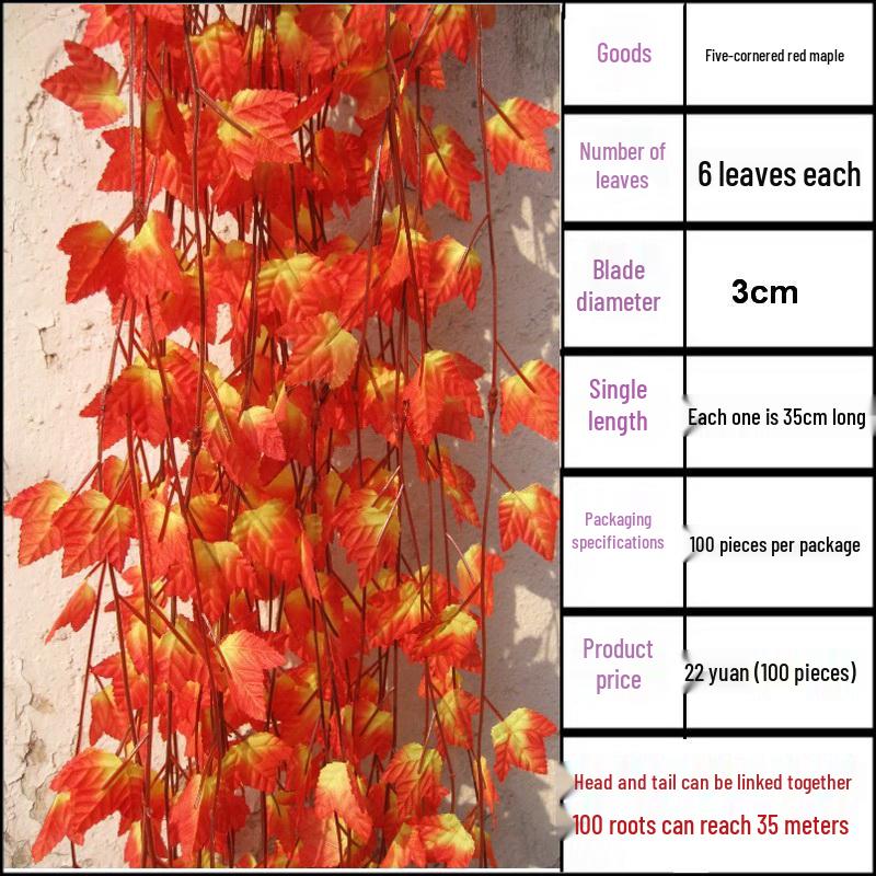 Large Grape Leaf Vine Decoration - Fake Fruit String for Wall, Ceiling, or Pipe with Green Tree Leaves