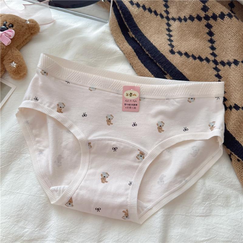 Female Spring and Autumn Lovely Rabbit Pure Cotton Extended Crotch 7A Antibacterial Hip Waist Triangle Briefs