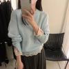 Korean Fashion Sweet Lace Splicing Knitted Pullover Sweater Women Autumn Winter Sweet Bottoming Top Fashion Basic Elegant Loose Solid Color Clothing
