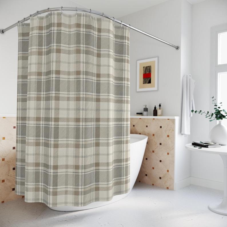 

Neutral Plaid Shower Curtain - Spring & Farmhouse Style, Beige Tone, Cottagecore Design, Durable Bath Decor W60H190(CM)-1 Pcs