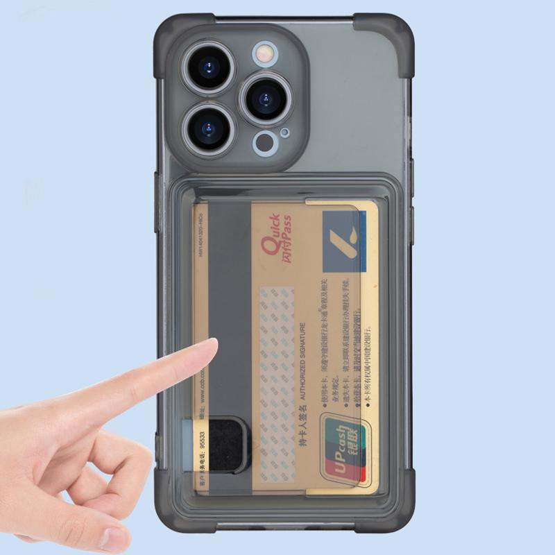

Прозрачный чехол-держатель для карт для Iphone 15 Pro Max 14 Plus 13 12 11 15Pro 14Pro 13Pro 12Pro, кошелек, защита углов, противоударный защитный чехол, аксессуары For iPhone 15 чёрный