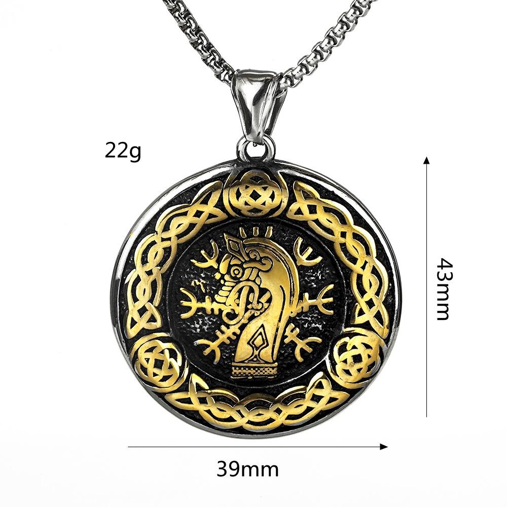 Viking Style Men's Pendant Necklace With Tree Of Life Dragon Compass In Antique Stainless Steel