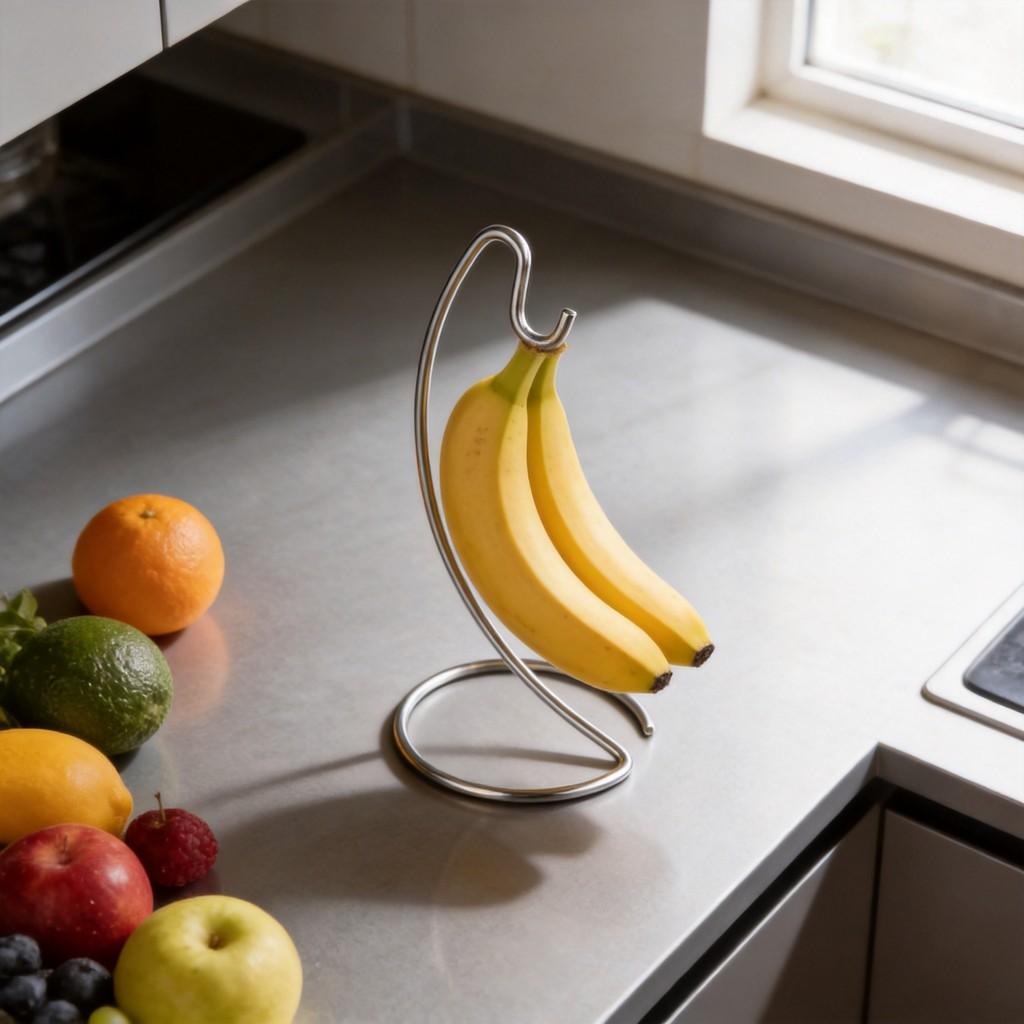 Portable Stainless Steel Banana Holder With Hooks For Kitchen Counter And Office Desk Use