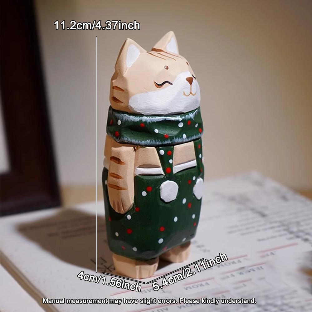 Christmas Decorations Wooden Kitten Couple Sculpture Home Decoration Handmade Wood Carving Kitten Ornaments Small Animal