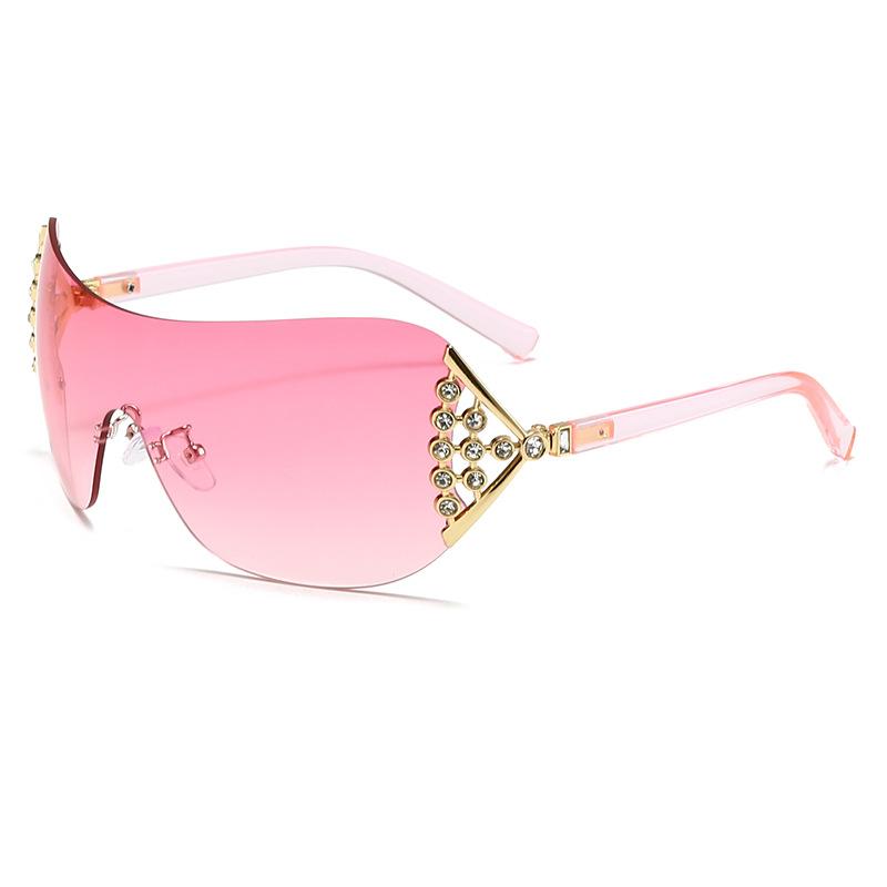 European and American Style Diamond-encrusted Sunglasses with Integrated Lenses and Fan-shaped Design for Women.