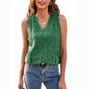 Canottiera Estiva da Donna a Colore Unito con Lavorazione ad Uncinetto in Pizzo Intrecciato Top Sexy con Bordi in Pizzo a Maglia