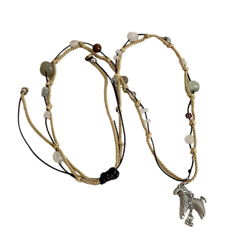 

Fashionable Double Layer Metallic Horse Pendant Necklace on Braided Rope for Women Sweater Chains and Gift Occasion серебряный