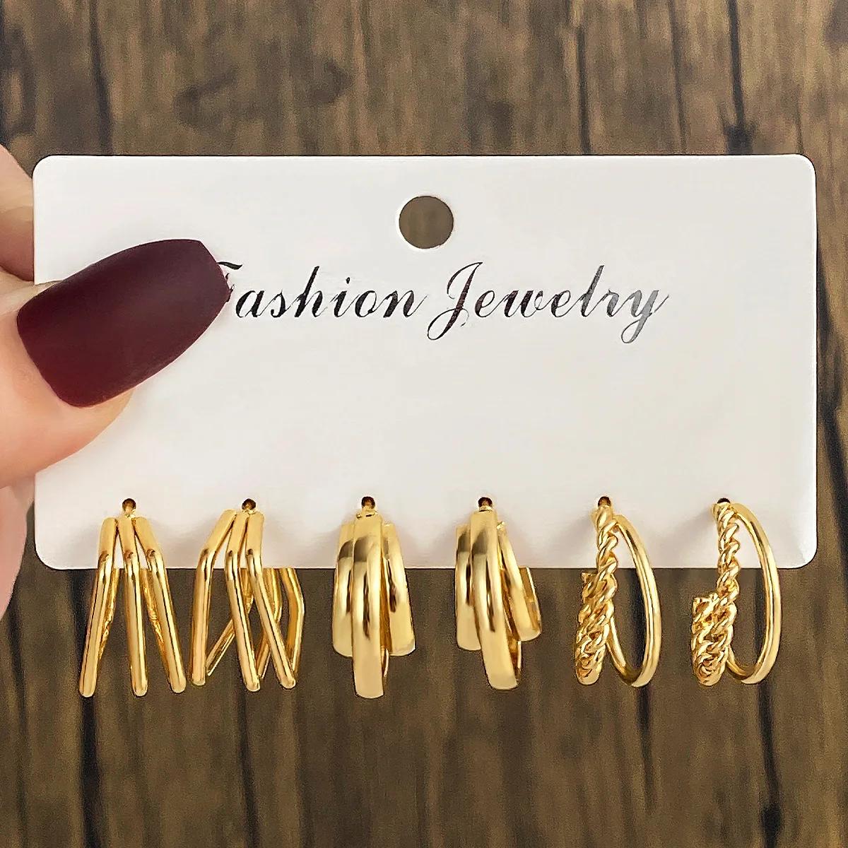 

3 Pairs Boho Big Circle Hoop Earring Set for Women, Gold Color Vintage Pearl Earring