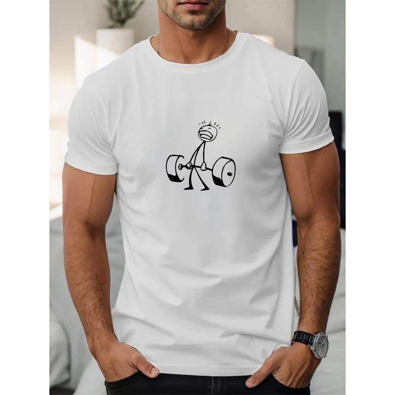 

Мужская футболка с коротким рукавом европейского размера с дизайном в виде штанги для летней повседневной носки S белый