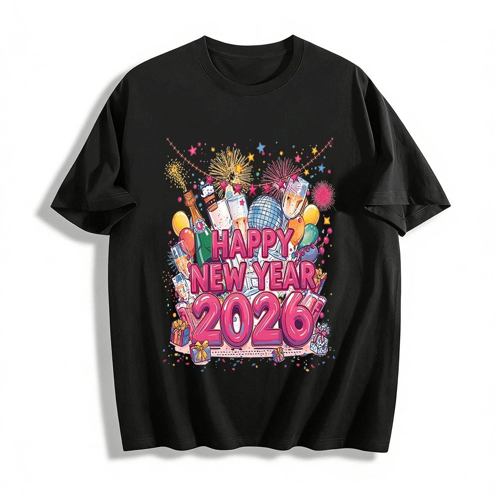 

Happy New Year 2026 Party Graphic Casual Holiday Sweatshirt Pure cotton T-shirt XXS