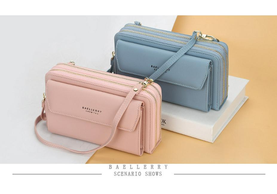 Borsa a tracolla mini da donna con doppia cerniera stile coreano - Porta telefono cellulare e portafoglio quadrato piccolo di alta gamma