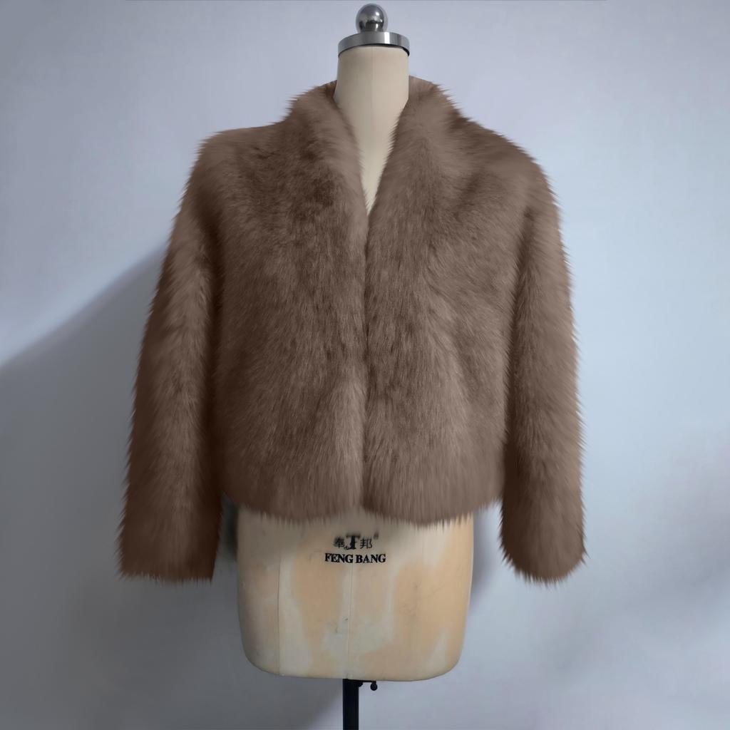 Women's Fashionable Warm Long Sleeve Solid-Color Furry Coat