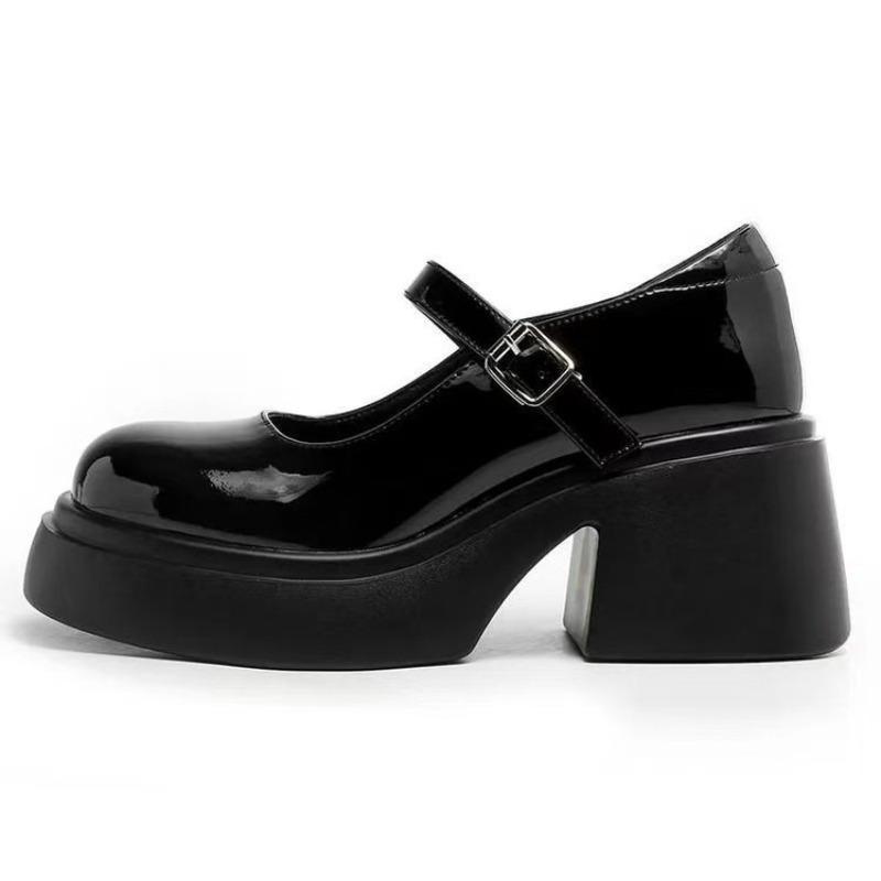 Wygodne buty Mary Jane ze skóry podwyższające wzrost, damskie, jesienne, nowe, wszechstronne, z okrągłym noskiem, z płytkim wycięciem, z paskiem zapinanym na klamrę, na platformie