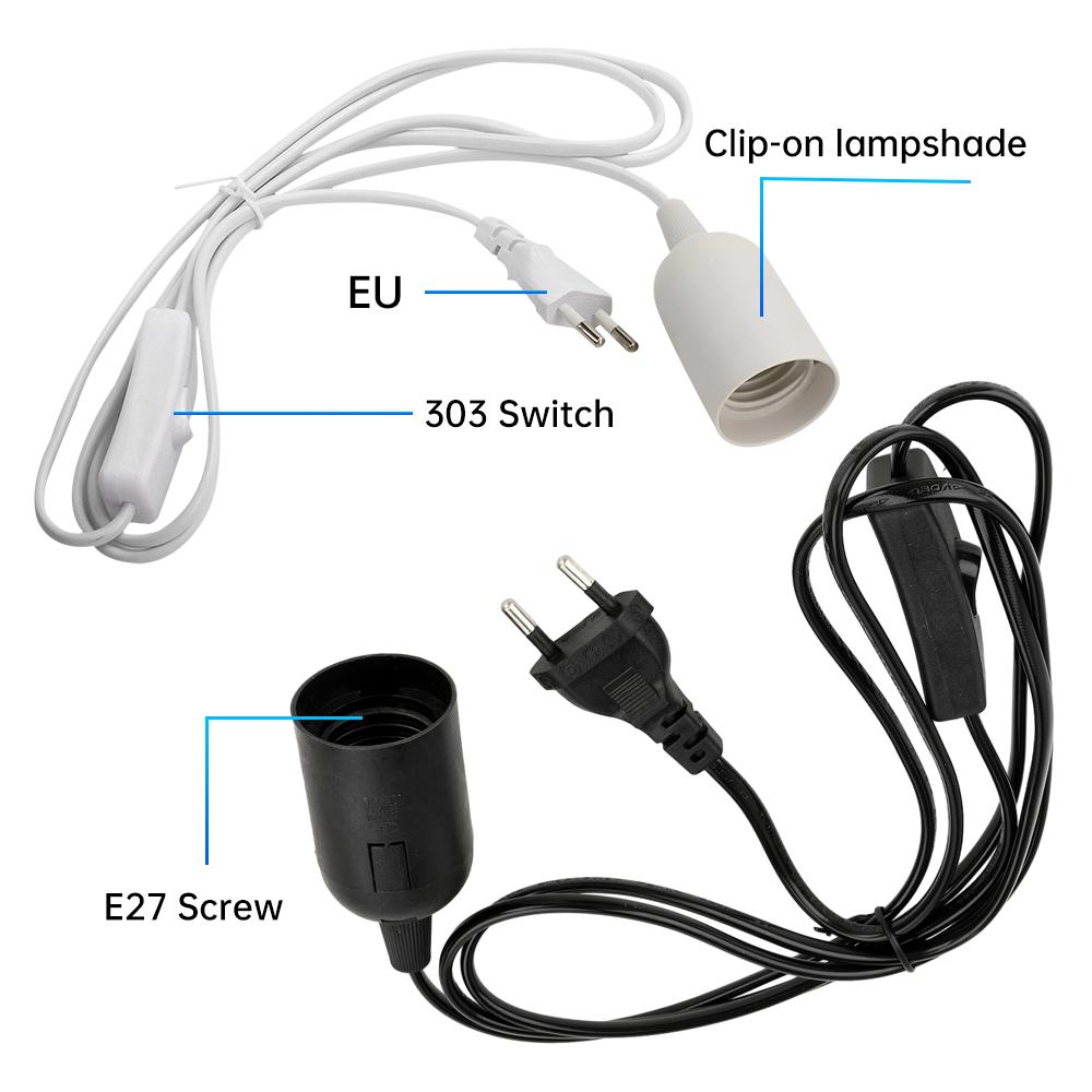 E27 Screw Lamp Holder 303 Switch Wire Plug for LED Lamp Socket AC 220V 50/60HZ Low Resistance Copper Core Wire with 1.8M Cable