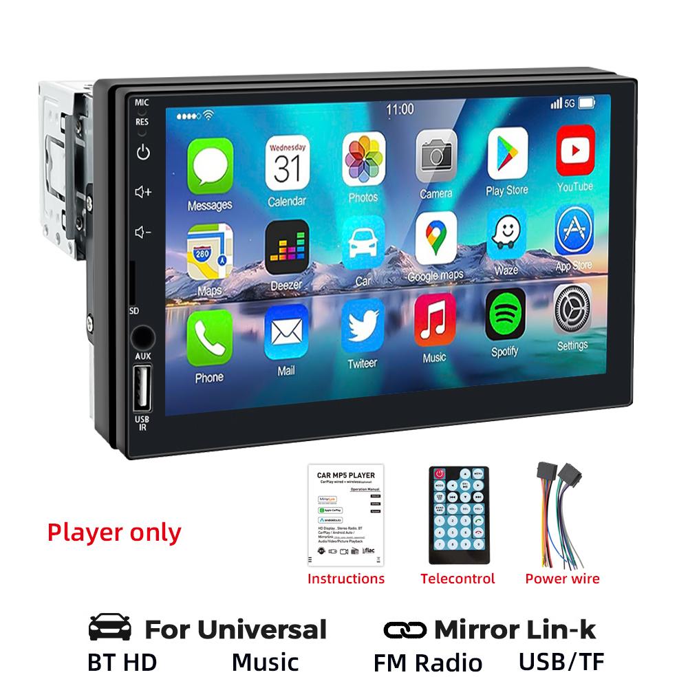 

HIPPBQCC 7-дюймовый автомобильный радиоприемник 1 DIN MP5 Мультимедийный проигрыватель Сенсорный экран FM ISO Питание Aux Вход Bluetooth USB Mirror Link Автомагнитола