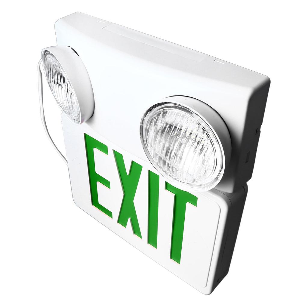 Exit Emergency Light Combo Fire Evacuation Green Sign Dual Head LED Lights
