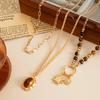 Salircon 3 Pcs/set Vintage Sunflower Brown Stone Beads Pendant Necklace for Women New Trendy Charms Sweater Chain Jewelry Gifts