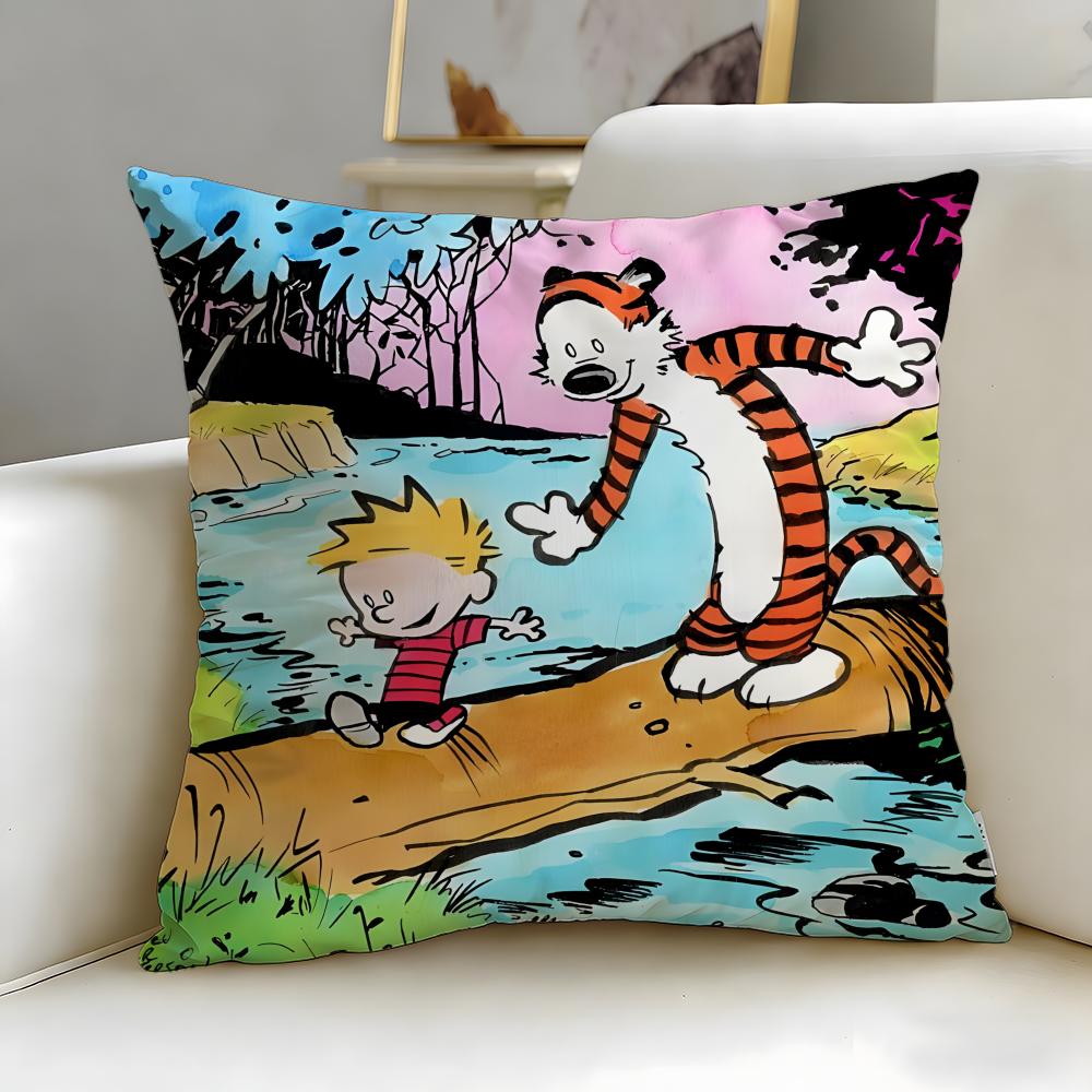 classic comic Calvin and Hobbes Cushion Cover Soft EasyWash Pillow Case Versatile for Couch Bed Travel and Office