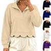 Women's Fashion Color Long Sleeve Collared Pullover Sweatshirt Casual Loose Fit Top