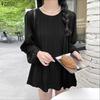 ZANZEA Women Casual Round Neck Solid Color Loose Long Sleeve Blouse
