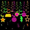Neon Glow Happy Birthday Paper Banner Hanging Spirals Birthday Party Wedding Decoration Black Light Reactive UV Glow In the Dark