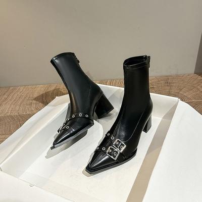 Martin Boots Women's Thin Autumn and Winter New Trendy British Style Knight Boots Versatile High Heel Single Boots Medium Boots Women's Boots