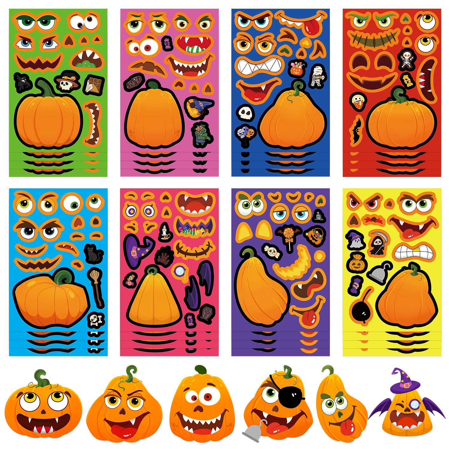 

8 Sheets Spooky Holiday Pumpkin Stickers Cartoon Adorable Collage Decoration Children s Playthings Mobile Skateboards Water Resistant PVC Stickers