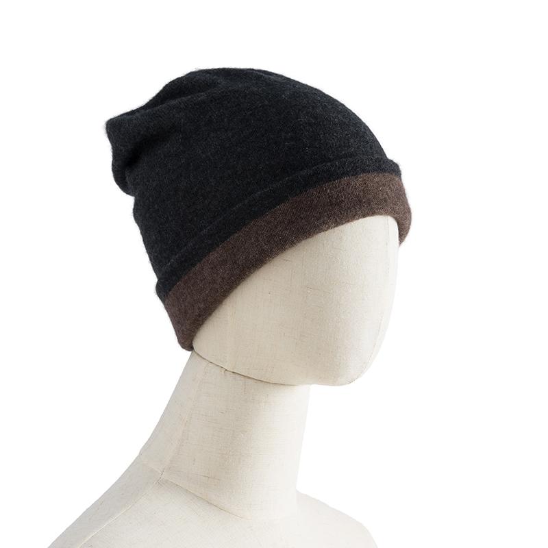 Ladies' 100%Cashmere Double-Sided Double Layered Thick Wearable Knitted Hat For Winter Warmth Contrasting Color Pile Cap For Men