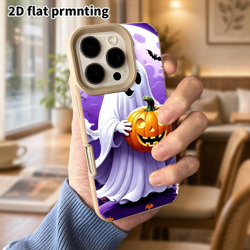 Phone Case: Lambskin 2D Flat Samsung Galaxy A34 A35 M05 M06 S20 S22 S21 FE Plus 5G Protective Case, Smiling Ghost, Christmas and Halloween Gift