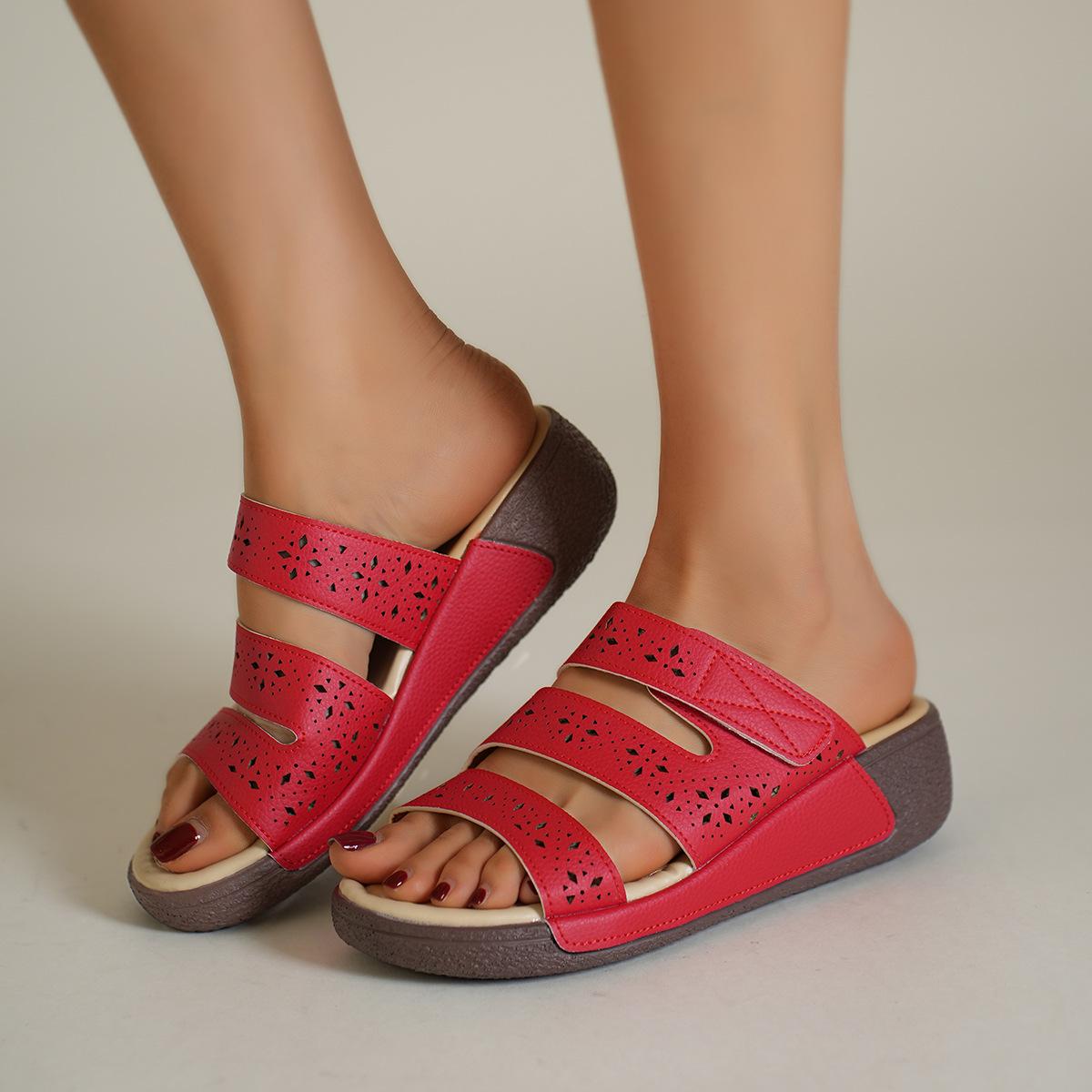 

Новые летние плоские женские сандалии большого размера с открытым носком, на танкетке и платформе 36 красный