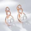 Unique Geometric Pearl English Earrings For Women Luxury  Rose Gold Color With Natural Zircon Bridal Wedding Jewelry