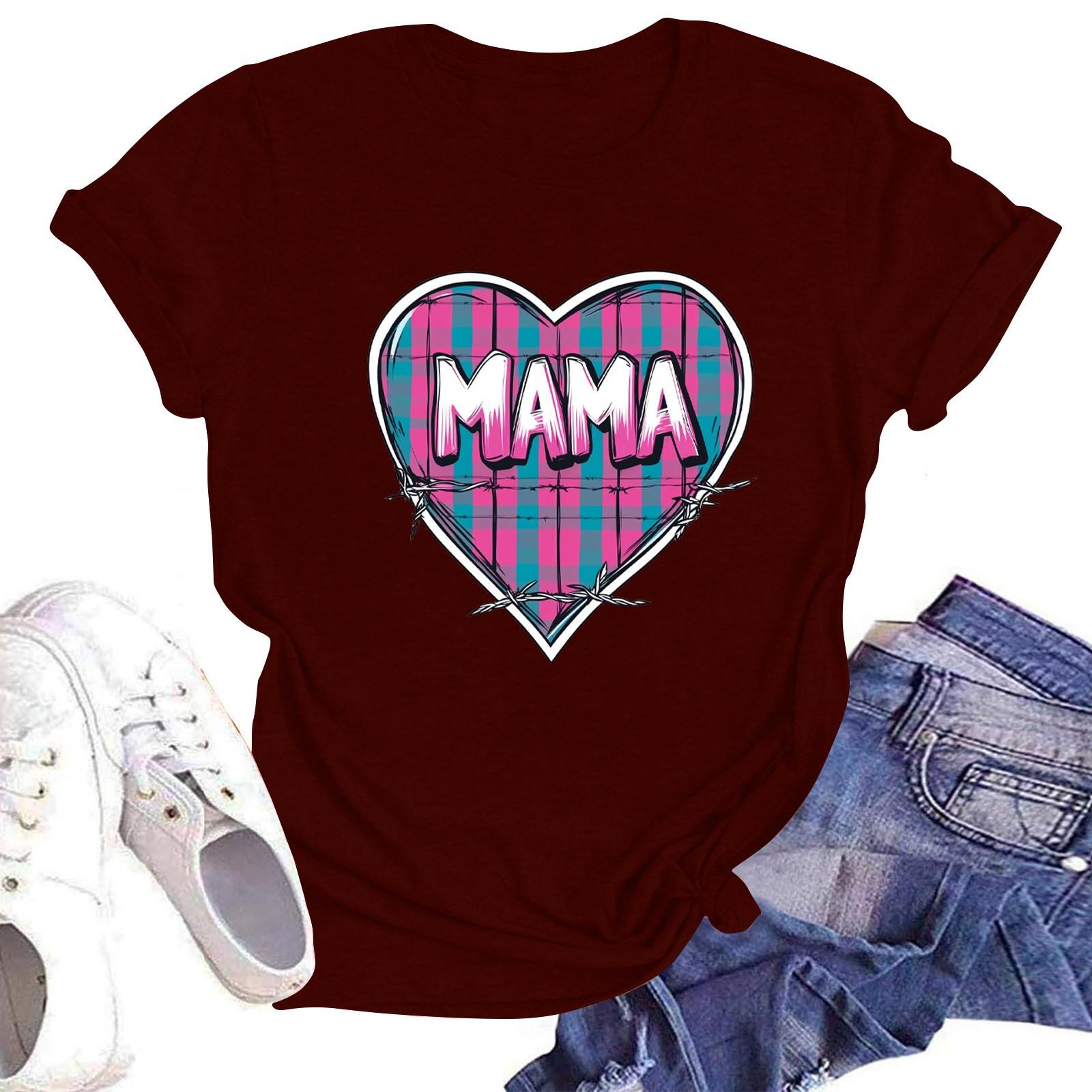 

Женская повседневная футболка с круглым вырезом и короткими рукавами с принтом XL винный