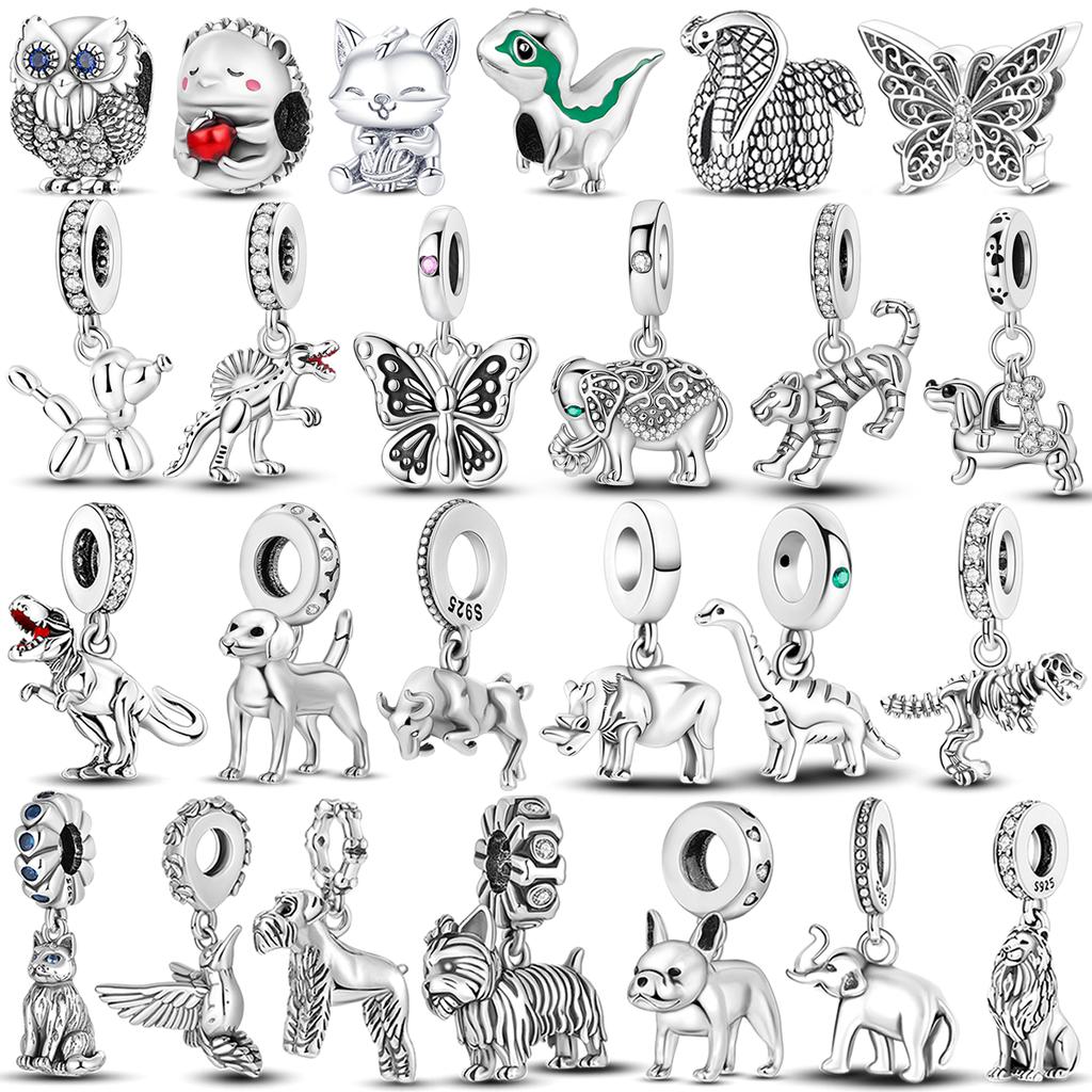 925 Silver Animal Charm Bracelet Horse Squirrel Elephant Llama Snake Fox Pendant Fit Bangle Original Jewelry
