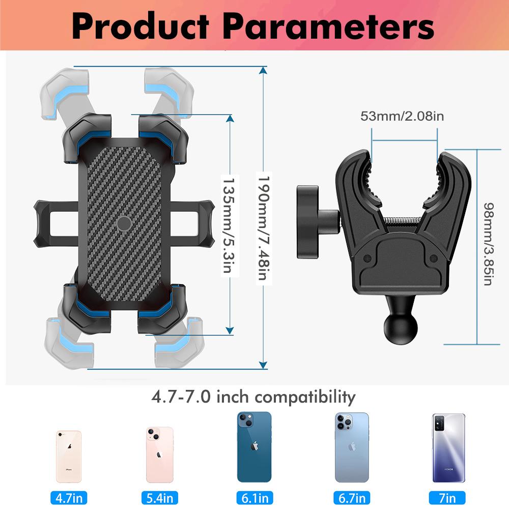 Bike Motorcycle Handlebar Phone Mount 360° Rotating Anti-slip Adjustable Cycling Cell Phone Holder Navigation Bracket