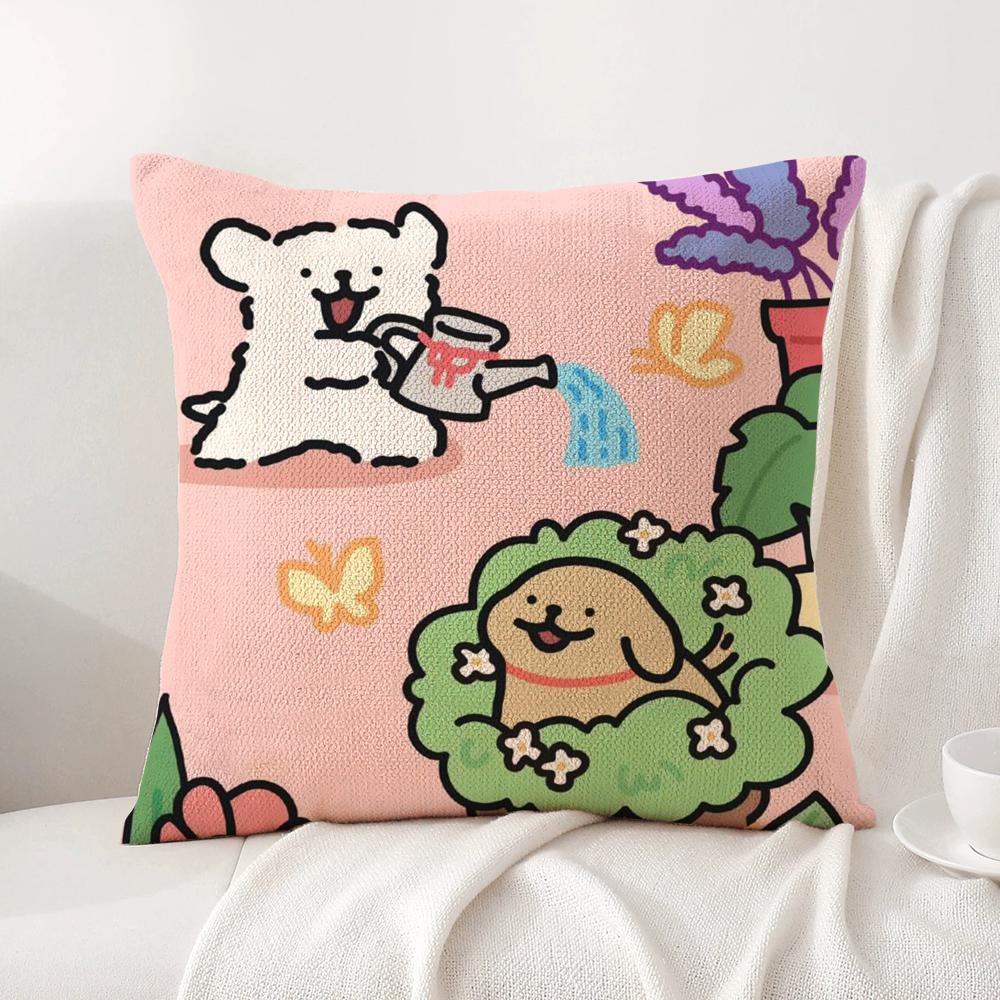 Korean Line P-Puppy Cushion Cover Summer Coolness Linen Fabric Double-Sided Printing Pillow Case Sofa Home Decor Gift