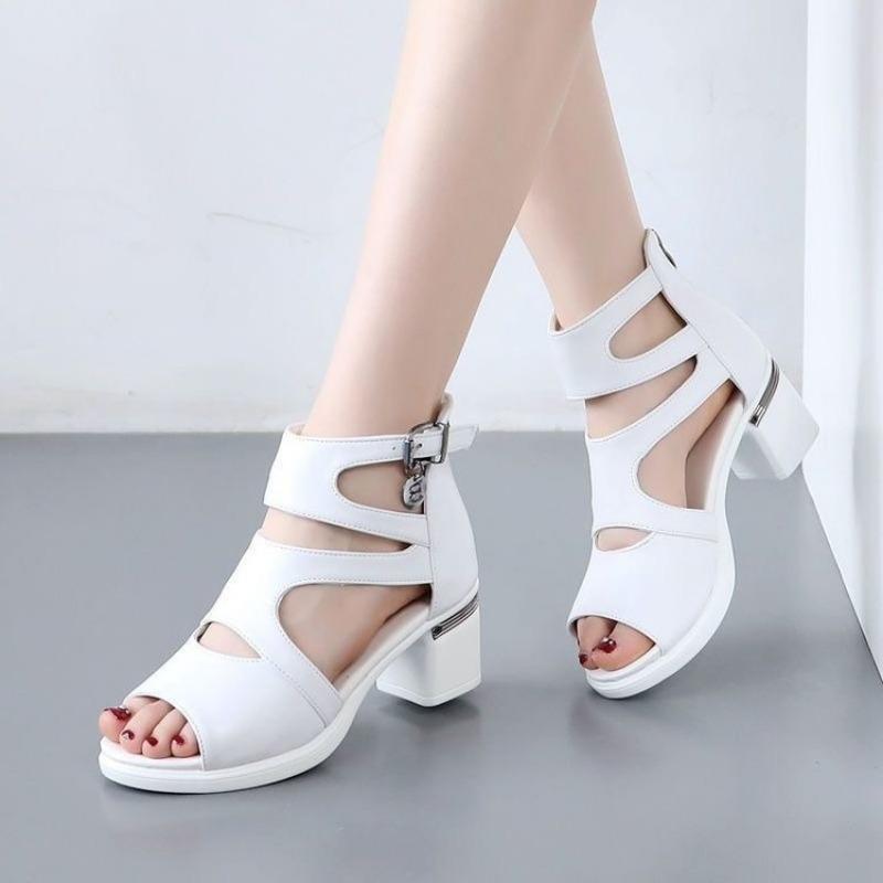 New Mid-heel Fashionable Middle-aged Shoes with Fish-mouth Cutout Sandals Devotion